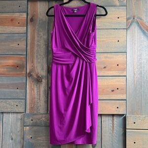 Chaps Sleeveless Faux-Wrap Midi Dress in Magenta